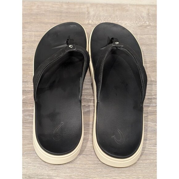 Olukai Nu'a Pi'o Sandals Womens Sz 10 Black Grip Rubber Flip Flops 20445 Summer - Picture 4 of 16